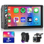 Double Din Car Stereo Car Radio Apple Carplay, Rimoody 7 Inch Touch Screen Car Radio with Bluetooth FM Radio Mirror Link TF/USB/AUX Input SWC Car Multimedia Player + Backup Camera