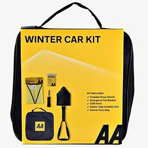 AA Winter Car Kit AA3386 - Folding Snow Shovel, LED/COB Torch, Foil Blanket, Hi-Vis Vest - Zipped Storage Bag – Suitable for Any Vehicle or Home, Black