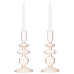 Navaris Glass Candle Holder - Set Of 2, Pink - Clear Decorative Candle Holder For The Home - Pink Stand For Stylish Interior Design - Transparent And Modern