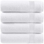 Canadian Linen Luxe Luxury 4 Pack White Hotel Bath Towels Set 27x54 inch 600 GSM Extra Soft Absorbent Quick Dry Ring Spun Terry Cotton Towel for Bathroom Gym Shower Hotel Bath Pool Beach Spa 4 Pieces