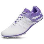 New Track and Field Shoes for Men Women Kids Boys Girls 8 Spikes 100-400 Meter Running Racing Shoes Professional Sprint Sport Sneakers, White Purple, 4.5