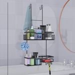 HURUC Shower Caddy Hanging 2-Tier, Rustproof Stainless Steel Over-the-Door Shower Organizer with Adjustable U-Shaped Rubber Protection Hooks for Shampoo, Soap, Towels & Accessories