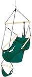 ONCLOUD Upgraded Unique Hammock Hanging Sky Chair, Air Deluxe Swing Seat with Rope Through The Bars Safer Relax with Fuller Pillow and Drink Holder Solid Wood IndoorOutdoor Patio Yard 250LBS Green