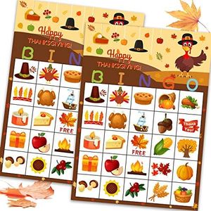 Funnlot Fall Bingo Game for Kids - Thanksgiving Party Activities for 24 Players, Family and Classrooms