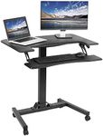 VIVO Black Pneumatic Mobile 36 inch Height Adjustable Two Platform Standing Desk with Wheels, Dual Tiered Rolling Small Space Workstation, DESK-V111GT