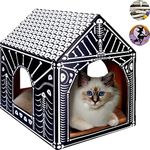 LiBa Cardboard Cat House with Scratch Pad and Catnip, Cat Bed for Indoor Cats, Cat Scratcher, Cat Toy Cat Scratching Board Gifts for Cats-Fish Bone