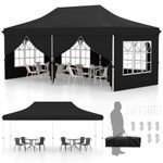 Tangkula 10x20 Ft Pop Up Canopy with 6 Sidewalls, Instant Setup Canopy Tent with 2 Zippered Door, Windows, Carrying Bag, UPF 50+ Portable Outdoor Canopy for Party, Wedding, Backyard, Beach (Black)