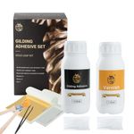 KIRIN Gilding Set, 110ml Gold Leaf Glue, 110ml Protective Varnish, 100Pcs Gold Leaf Sheets, 2 Brushes, 2 Gloves, 1 Clip, for Arts, Gilding Furniture, Painting, Crafts and Home Decoration