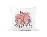 60th Birthday Gift for Women, Personalised Cushion/Pillow with Name and Floral Design, Birthday Gift for Mum, Birthday Gift For Nan, 1961