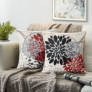 Fundas Para Cojines Negro Y Rojo 40×40 Fundas Cojines Dalia Lino Funda Cojin Juego De 2 Resumen Geometrico Floral Fundas De Cojines Por Planeador Oficina Hotel Silla Sofá Cojines Decoración
