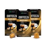 COFFEEZA Hazelnut Flavoured Aluminium Coffee Capsules, Intensity - 7 |100% Arabica Coffee | Nespresso Compatible Coffee Pods | Box Of 3 (30 Capsules) - 5.5 Gm