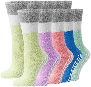 DEBRA WEITZNER Womens Bright Fuzzy Socks Non-skid Grip Ultra Soft 6 pairs, Solid Pastel With Grips, Women's 9-11