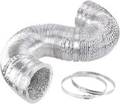 iPower Flexible 4 Inch Non-Insulated Flex Air Aluminum Foil Ducting Dryer Vent Hose 25 Feet Long for HVAC Heating Cooling Ventilation and Exhaust, 2 Stainless Steel Clamps Included