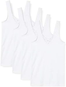 Lot de 4 débardeurs décorés de Dentelle - 100% Coton - certifié Oeko-Tex Standard 100 - Label -Confiance Textile- - Femme (40/42, Blanc)
