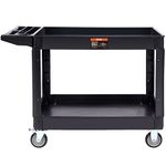 VEVOR 550LBS Heavy Duty Plastic Rolling Utility Cart with 360° Swivel Wheels (2 with Brakes), Large Lipped Shelf, Ergonomic Storage Handle for Warehouse/Garage/Cleaning, Black, 45.67 x 25.59 x33.46 in