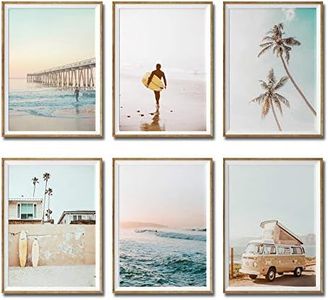 iMagitek Set of 6 Unframed California Coastal Surf Wall Art Prints, Beach Sunset Wall Poster, Surfboard Wall Art (8" x 10")