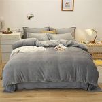 Houseri Grey Velvet Comforter Set Full Fluffy Grey Bedding Comforter Flannel Bedding Full Grey Furry Bedding Sets Teens Fuzzy Comforter Plain Grey Sherpa Bedding Comforters Sets Fu