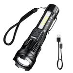 Eidoct Torches LED Super Bright 20000 Lumens - Rechargeable 7 Modes USB-C Battery Powered Flashlight with Red Blue Side Light, Clip, with Power Indicator