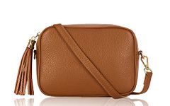 Montte Di Jinne - 100% Made in Italy - Soft Leather Leather Women's Cross Body Bag with Tassel key Ring (Dark Tan)