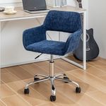 Homy Casa Home Office Chair Task Chair - Makeup Vanity Study Room Swivel Upholstery Desk Chair with Armrest Adjustable Height, Blue Fabric