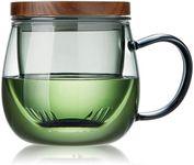 Unbreakable Glass Tea Cup with Infuser and Lid - 17oz Tea Mug for Loose Leaf Tea, Infusion Mug with Glass Filter and Wood Lid
