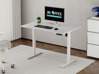 JIN OFFICE Steel Height Adjustable Desk Electric|Matte Finish Sit Stand Desk With 3 Memory Presets|80 Kg Wt. Capacity|White Frame With White Top(1200 X 750 Mm)