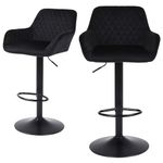 ralex-chair Bar Stools Set of 2, Height Adjustable Velvet Fabric Swivel Barstool Bar Chairs, Breakfast Dining Stools With Backrest and Armrest for Bar, Counter and Kitchen,Black