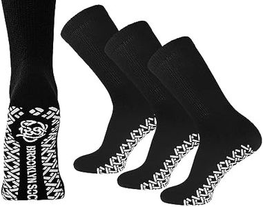 3 Pairs of Non-Skid Diabetic Crew Socks, Non Binding Top Therapeutic Cotton Gripper Socks (Black, Size: 10-13)