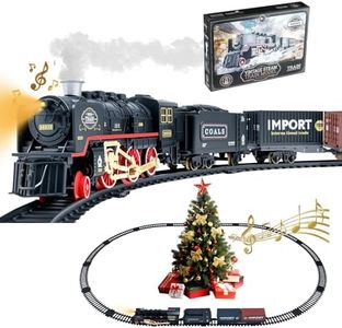 CYZAM Christmas Train Set with Smoke, Light & Sound, Railway Track Electric Train Around Under Christmas Tree, Toddler Model Trains for 3 4 5 6 7 8 Years Old Kids Toys Gifts