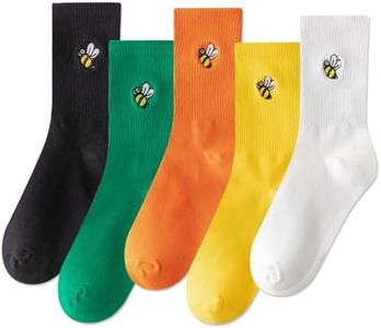 IIG Women's Fashion Cute Cotton Socks Novelty Funny Above Ankle Crew Socks Holiday Gifts for Women 4/5 Pairs, Embroidered Bee - 5 Pairs, One Size