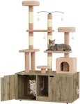 DWVO Double Cat Litter Box Enclosure with Cat Tree, Litter Box Furniture Hidden for 2 Cats, All-in-one 70.9-Inch Litter Box Furniture with Cat Tower Condo Food Station and Large Platform, Oak