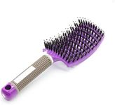 Boar Bristle Hair Brush - Curved & Vented Detangling Hair Brush for Women Long, Thick, Curly and Tangled Hair, Blow Drying Detangling and Head Massage Hair Styling (Purple)