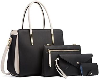 FANDARE Elégant Sac à Main Femme Sac à épaule Sac à bandoulière Ensemble 4 pièces Pochette Portefeuille Sacs Portés Sacoche Sac Cabas pour Voyage Shopper Sacoches Besace Noir