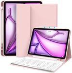 aoub Keyboard Case for iPad Air 11 inch M2 (2024), iPad Air 5th/4th Generation (2022/2020) 10.9 inch, Detachable Wireless Bluetooth Keyboard, Stand Folio Cover with Pencil Holder, Pink