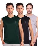 TQH Solid Men Round Neck Sleeveless Slim Fit T-Shirt Black, Grey, Green