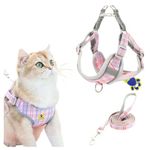 A+a Pets' Harness & Leash Set(Combo) for Cats, Puppies, Small Dogs with 2 Leash Points – Escape Friendly | Night Safety | Reflective Strips |100% Cotton (M, Pink)