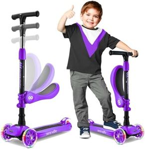 3 Wheeled Scooter for Kids - 2-in-1 Sit/Stand Child Toddlers Toy Kick Scooters w/Flip-Out Seat, Adjustable Height, Wide Deck, Flashing Wheel Lights, Great for Outdoor Fun -SLKS33 (Violet)
