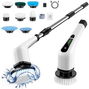 Bomves Electric Spin Scrubber, Cordless Cleaning Brush Scrubber for Home, 400RPM/Mins-8 Replaceable Brush Heads-90Mins Work Time, 3 Adjustable Size, 2 Speeds for Bathroom Shower Bathtub Glass Car