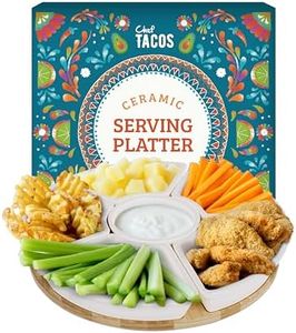 Chef Tacos | Plateau Aperitif en Céramique (26 cm), Plateau Tournant Compartimenté pour Collation Tacos Lazy Susan – Ensemble Plateau de Service Apero pour Les Entrées et Desserts de fête, Salsa