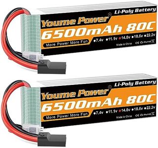 Youme 4S Lipo Battery, 14.8V Lipo 4S 6500mAh 80C with Tr Plug Fit for Maxx X-Maxx RC Buggy Truggy Crawler Truck Car, Helicopter, Airplane (2Packs)