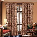 Loom and Mill Luxury Jacquard Curtains for Bedroom, Burgundy Red Lined Damask Curtains 2 Panels with Tiebacks, Floral Window Curtain for Living Room Banquet Christmas Decor(52”Wx 108”L, 2 Panels)