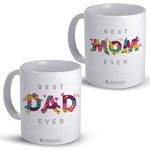 Jhingalala Gift for Mother Father | Best Mom-Dad Ever Printed Ceramic Coffee Mug 325ml | Gift for Mom, Dad, Mother, Father on Birthday, Anniversary, Mother's Day, Father's Day, Pack of 2