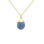 Gempires Blue Opal Pear Necklace, October Birthstone Jewelry, Gold Electro Plated Crystal Pendant, 18 inch Adjustable 14K Gold Chain, Handmade Jewelry for Women