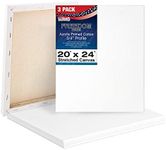 U.S. Art Supply 20 x 24 inch Stretched Canvas 12-Ounce Triple Primed, 3-Pack - Professional Artist Quality White Blank 3/4" Profile, 100% Cotton, Heavy-Weight Gesso - Acrylic Pouring, Oil Painting