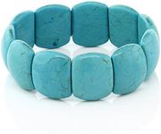 Gem Stone King 7.5 Inch Simulated Turquoise Howlite Beads Stretch Bangle Bracelet For Women 20MM