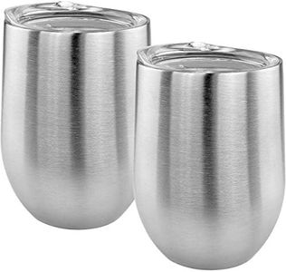 Southern Homewares Double Wall Stainless Steel Stemless Wine Glass W/ Lids 14oz Set of 2