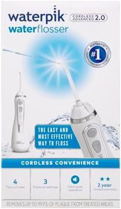 Waterpik Cordless Advanced Water Flosser WP-560 - 3 Pressure Settings - 360° Tip Rotation - 45 Seconds Water Capacity - Extra Quiet Design - 4x Flosser Tips - Dental Floss - Oral Hygiene - White