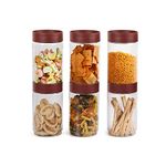 CELLO Modustack Stackable Container Set | PET Plastic Jar with Air Tight Lid | For Storage of Food, Pulses, Spice, Cereals, Cookies, Dry Food | 2000ml | Set of 6, Maroon