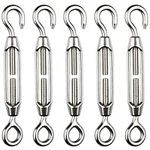 H&S 5x Turnbuckle Wire Tensioner Strainer M4 Stainless Steel Hook and Eye Rope Cable Tension Set Heavy Duty