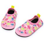 Apolter Baby Boys and Girls Swim Water Shoes Barefoot Aqua Socks Non-Slip for Beach Pool Toddler Kids, Dinosaur/Pink, 11-11.5 Little Kid